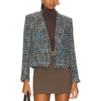 L'agence Tweed Green Blue Black Multi Brooke Blazer Size 0