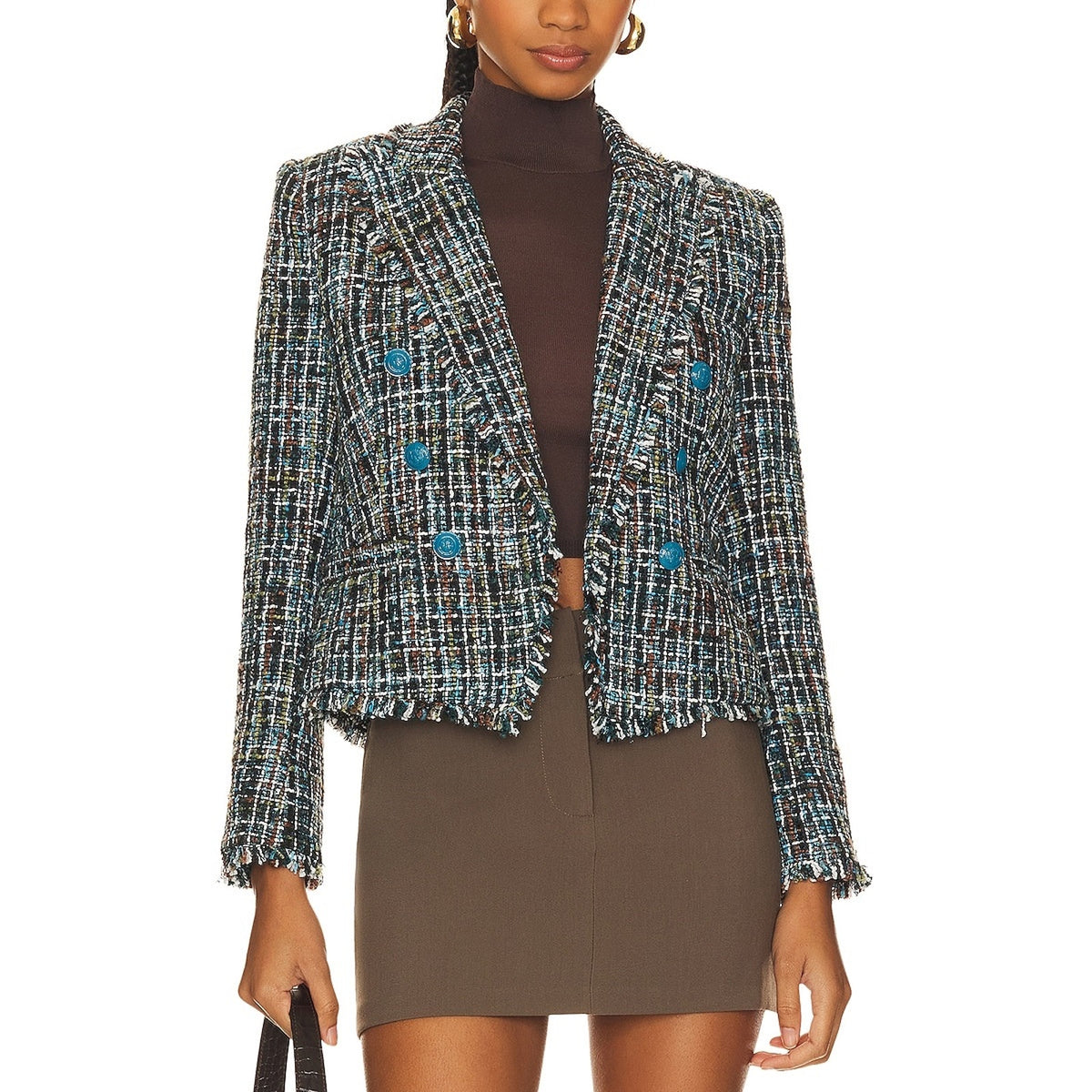 L'agence Tweed Green Blue Black Multi Brooke Blazer Size 0