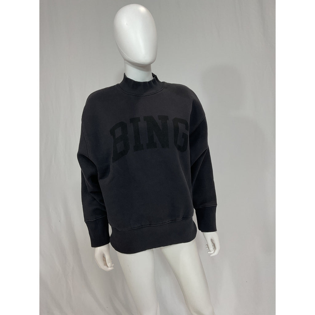 Anine Bing 'Bradie' Black Cotton Drop Shoulder Logo Sweatshirt Bing Size XS