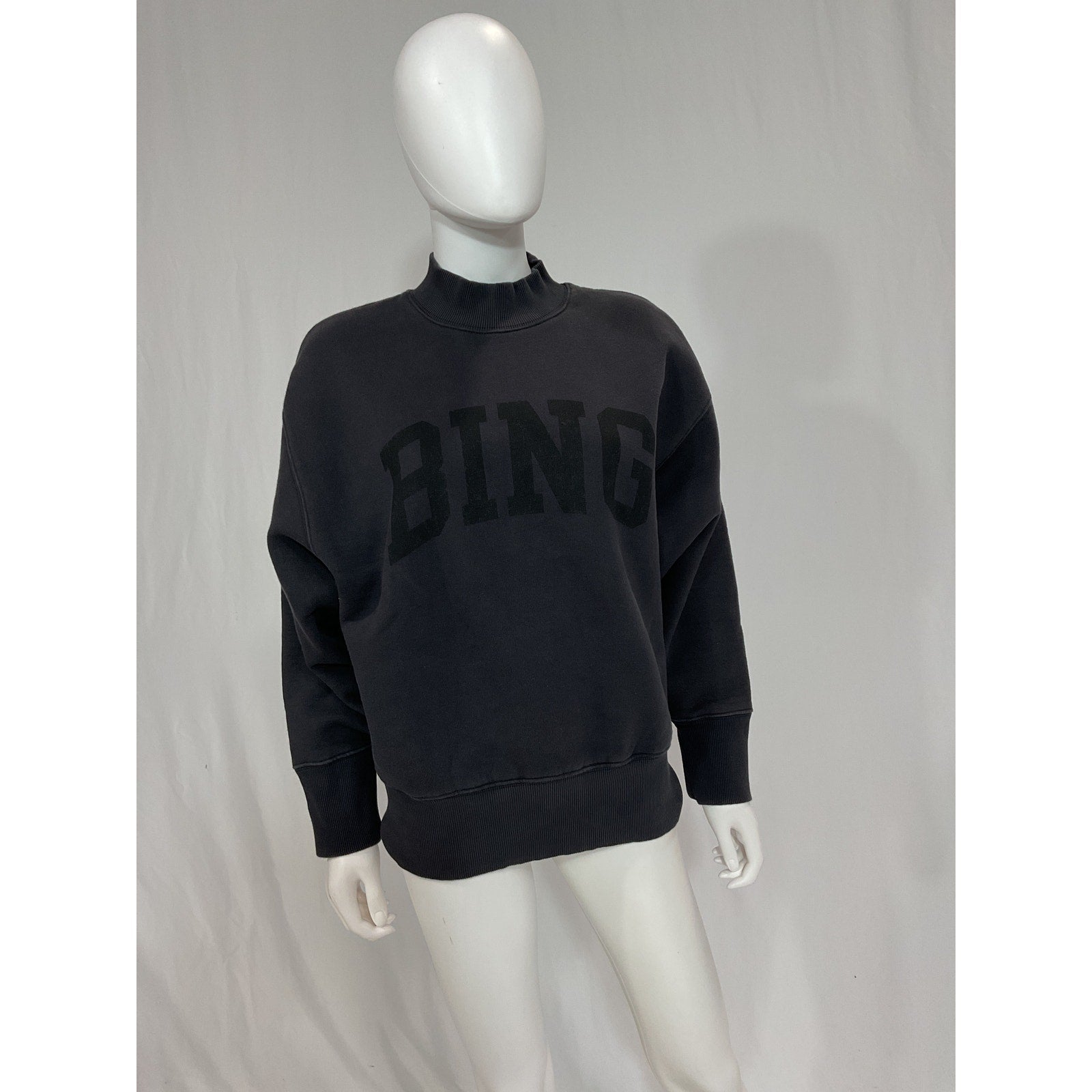 Anine Bing 'Bradie' Black Cotton Drop Shoulder Logo Sweatshirt Bing Size XS