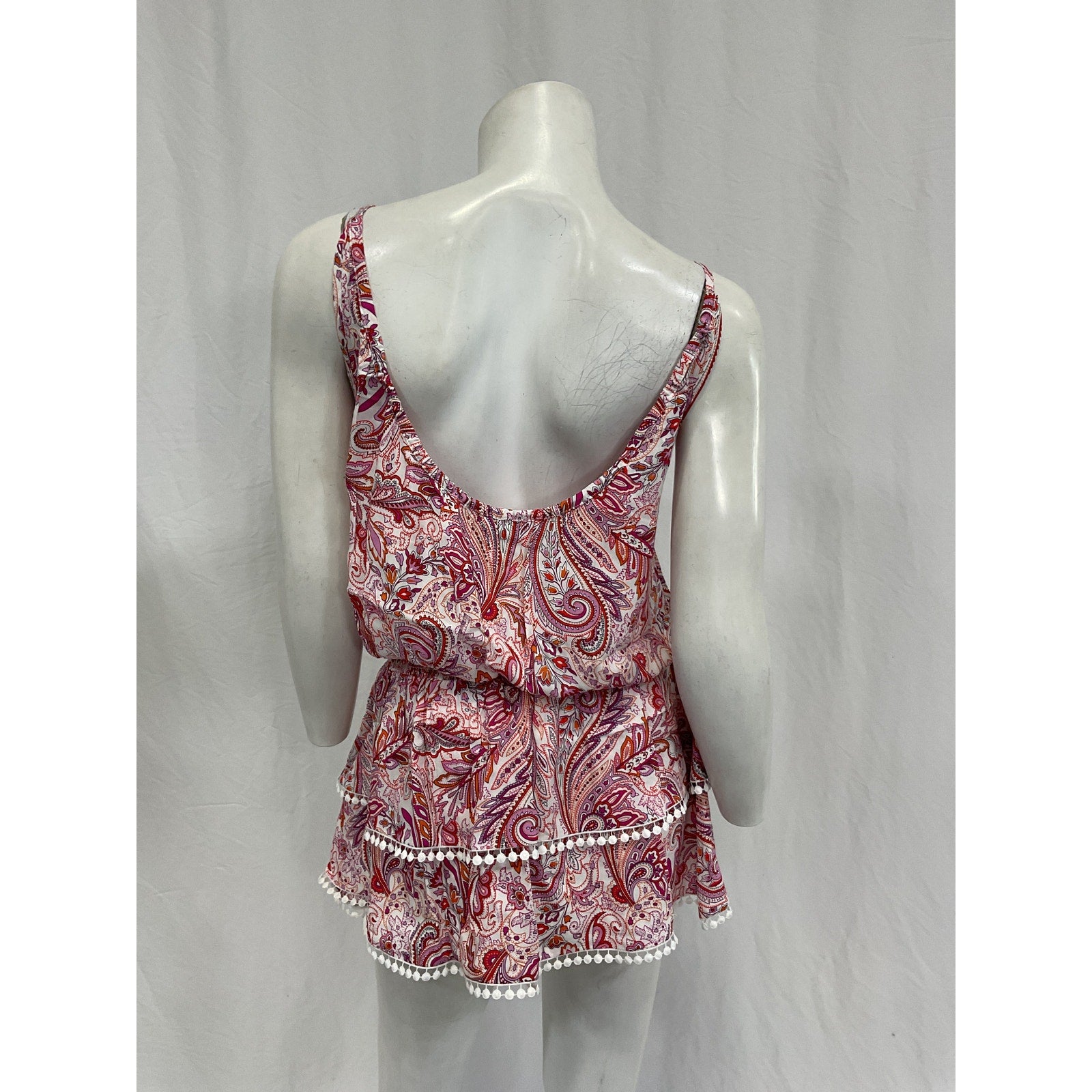 Melissa Odabash Rosa Pink Viscose Picot-Trimmed Paisley-Print Voile Mini Dress Size XS