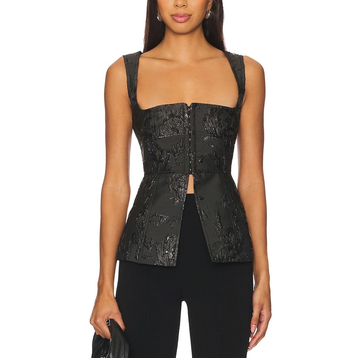 Clea Textured Black Petunia Jacquard Delfina Top Size M