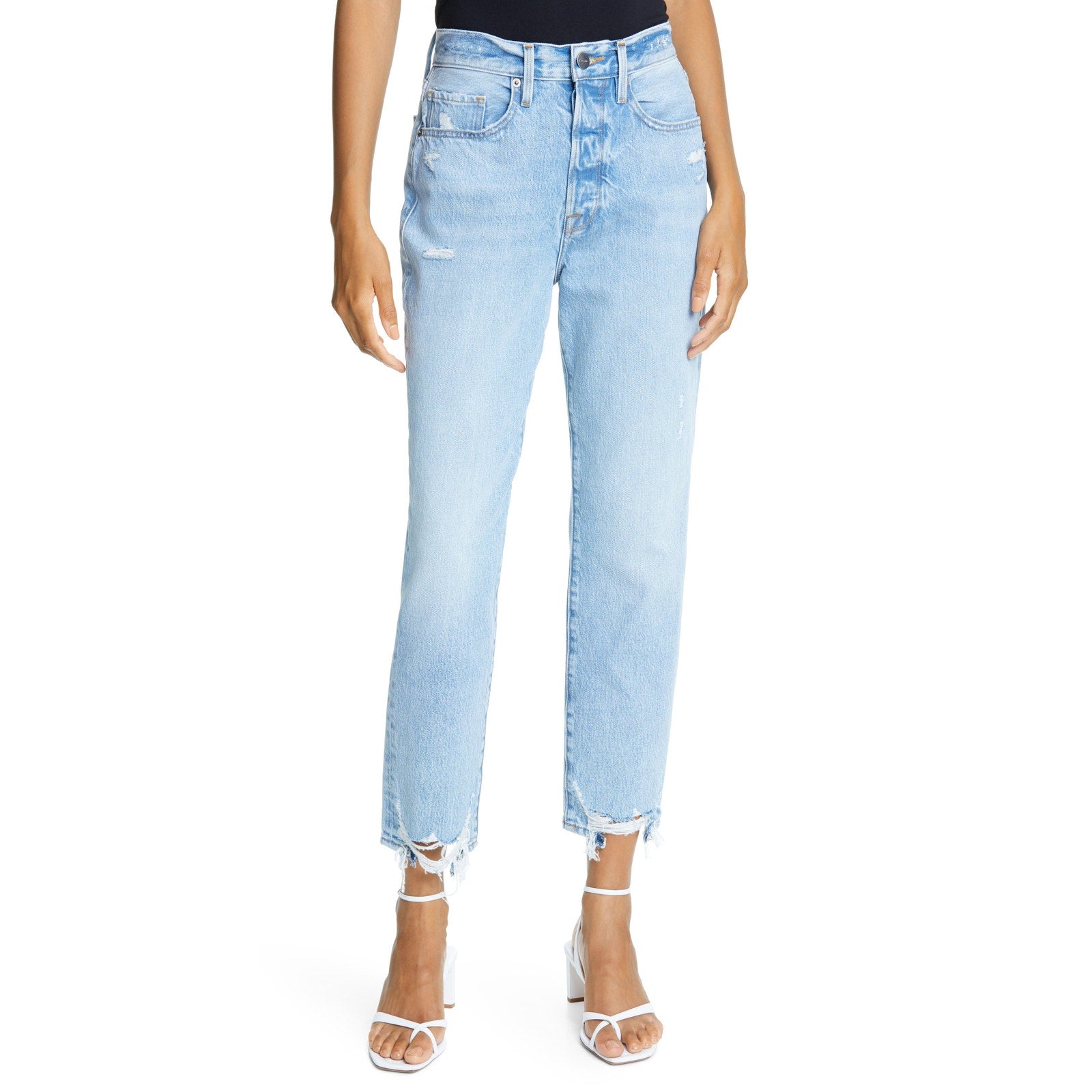 Frame 'Le Original' Blue Ripped High Waist Crop Denim Jeans Size 27
