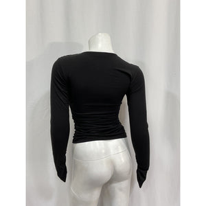 Frame 'Twisted' Black Spandex V-Neck Top Size XS