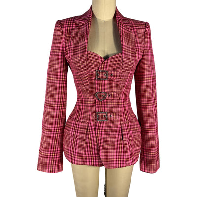 Area Tailored Pink Crystal Buckle Hourglass Blazer Size 2