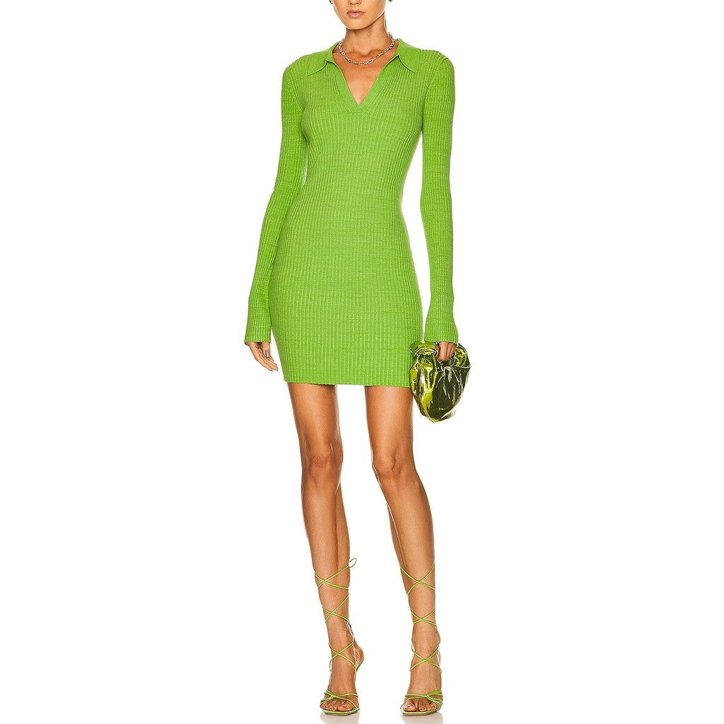Helmut Lang 'Marl' Green Viscose Mini Dress Size S