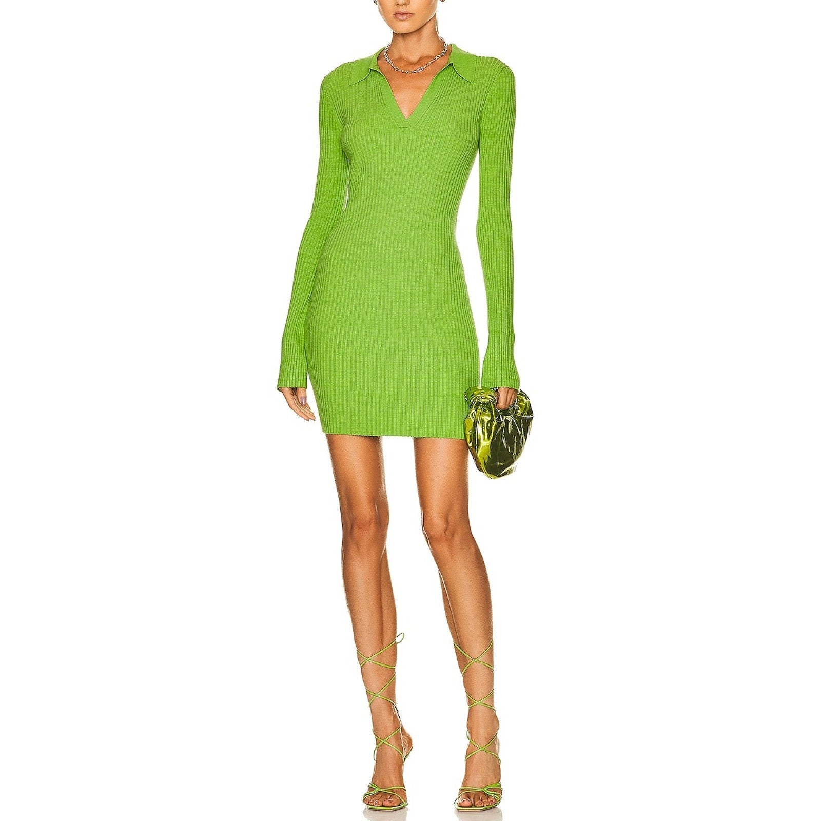 Helmut Lang 'Marl' Green Viscose Mini Dress Size S