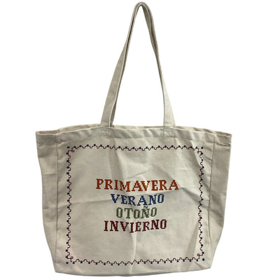 Sézane Embroidered Ecru Lucia Vergara Tote Bag