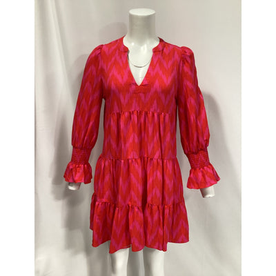 Kenzo 'Hot Dress' Pink Long Sleeve V Neck Dress Size M