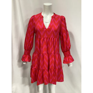 Kenzo 'Hot Dress' Pink Long Sleeve V Neck Dress Size M