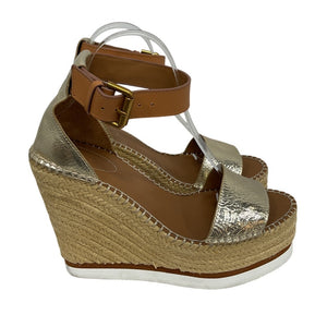 See By Chloé Metallic Gold Glyn Wedge Sandals Size US 9