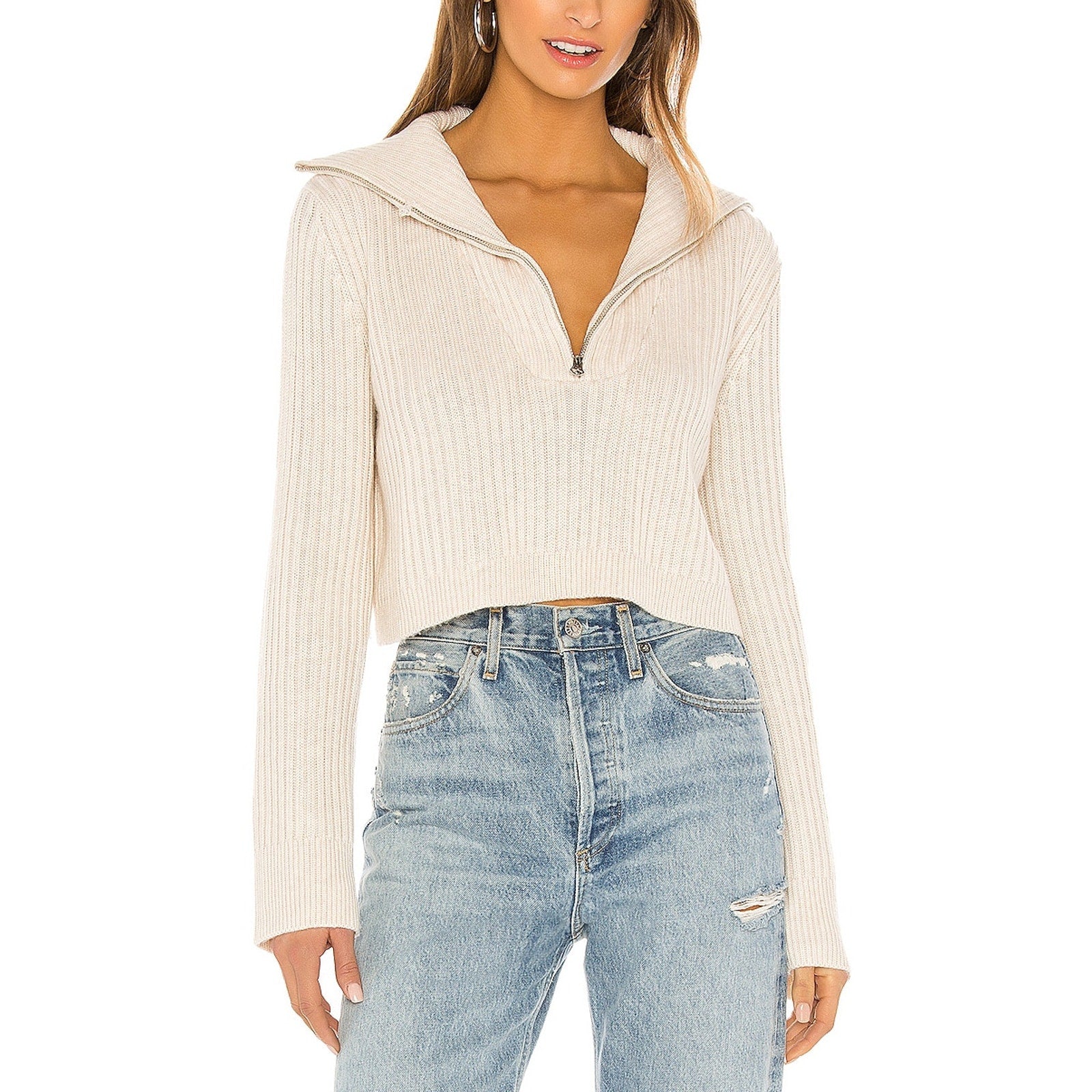 Tularosa 'Lovelle' Cream Acrylic Zip Up Sweater Size M