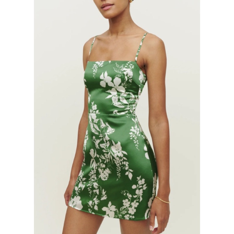 Reformation 'Kosta' Green Silk Dress Size 8 - NWT