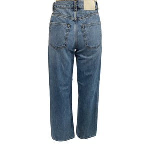 Grlfrnd Distressed Blue Bella Low Rise Boyfriend Denim Jeans Size 25