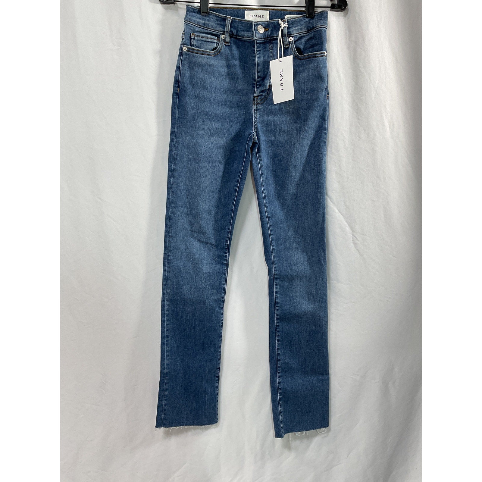 Frame 'Le' Blue High Straight Long Raw Fray Denim Jean Size 25 - NWT