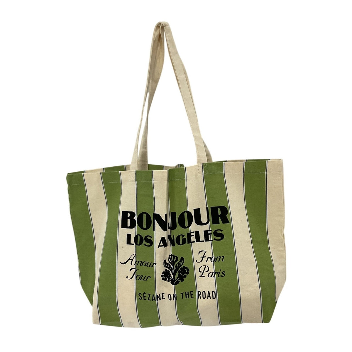 Sézane Striped Green Bonjour Tote Bag