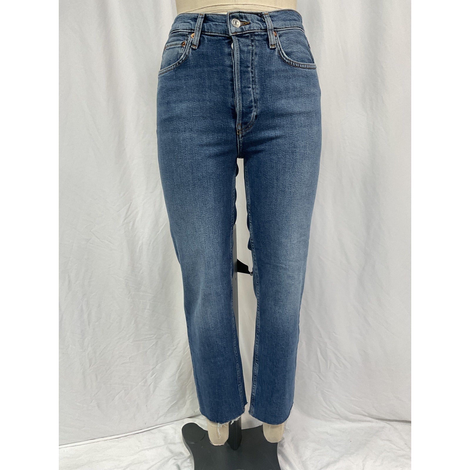 Re/Done High Rise Blue Cotton Ankle Wide Leg Denim Jean Size 26