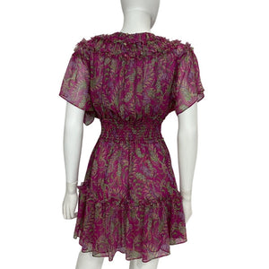 Misa Los Angeles Ruffled Fuschia Paisley Siobahn Mini Dress Size L