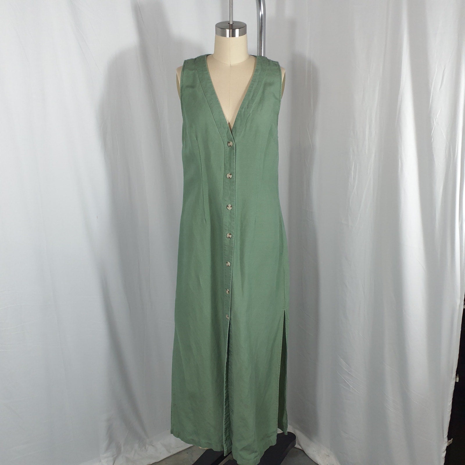 Onia 'Air' Linen Button Down Green Maxi Dress Size M