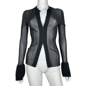St. Agni Sheer Black Fine Pleat Knit Top Size S