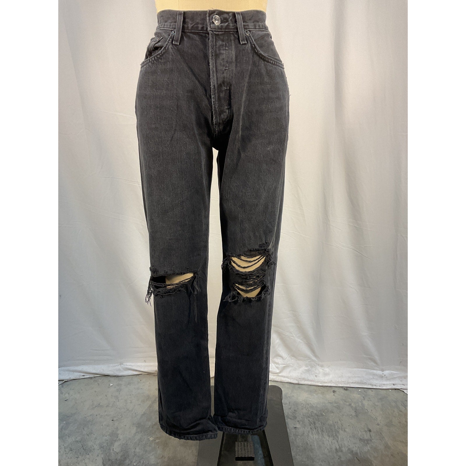 Agolde 'Lana' Black Cotton Mid Rise Straight Leg Denim Jean Size 27