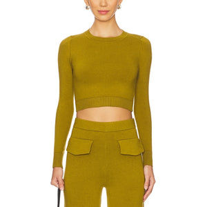 Joostricot Long Sleeve Green Cotton Crop Top Size XS