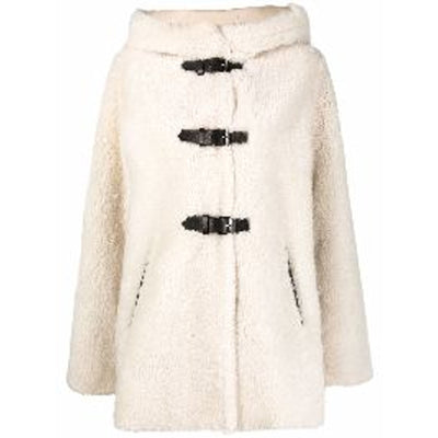 Maje 'Buckle-Front' White Shearling Coat Size 36