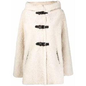 Maje 'Buckle-Front' White Shearling Coat Size 36