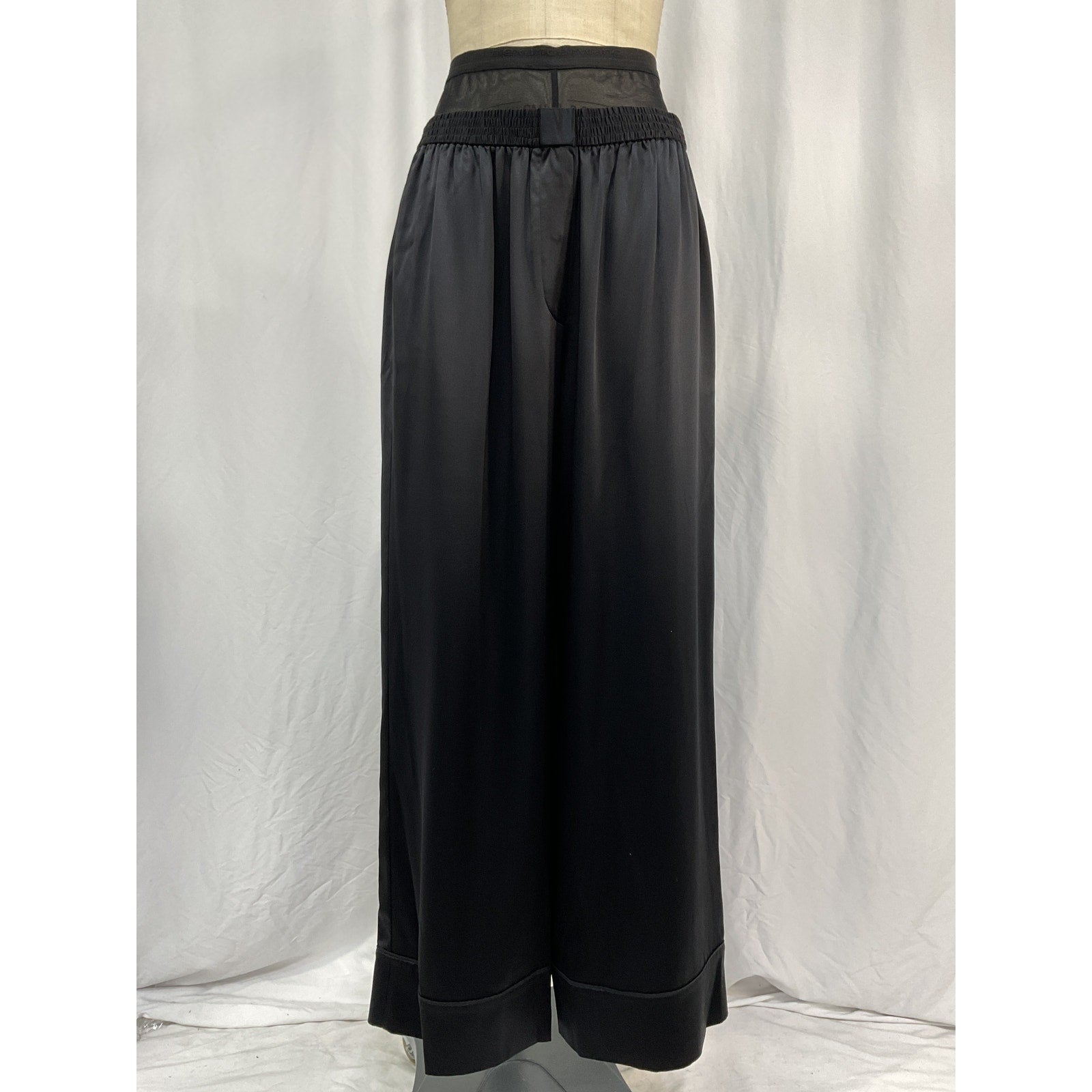 Alexander Wang Black Silk Mesh-Paneled Charmeuse Wide-Leg Pants Size M - NWT