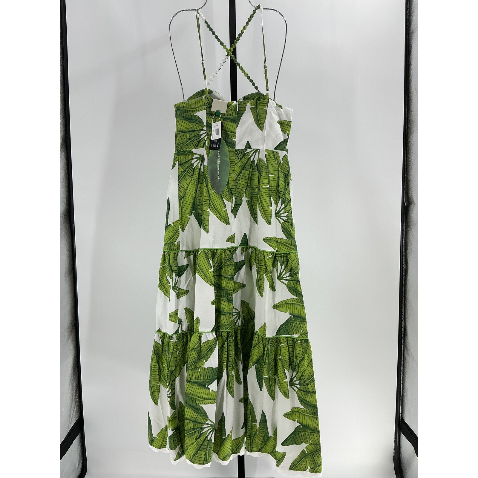 Farm Rio 'Tiered' Green Cotton Printed Midi Dress Size S - NWT