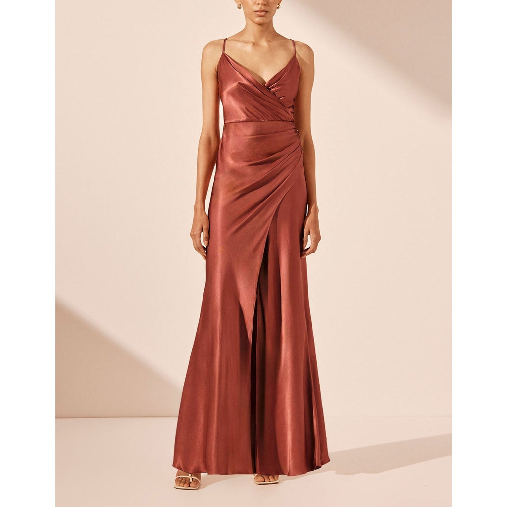 Shona Joy 'La Lune' Brown Cross Draped Maxi Dress Size 6