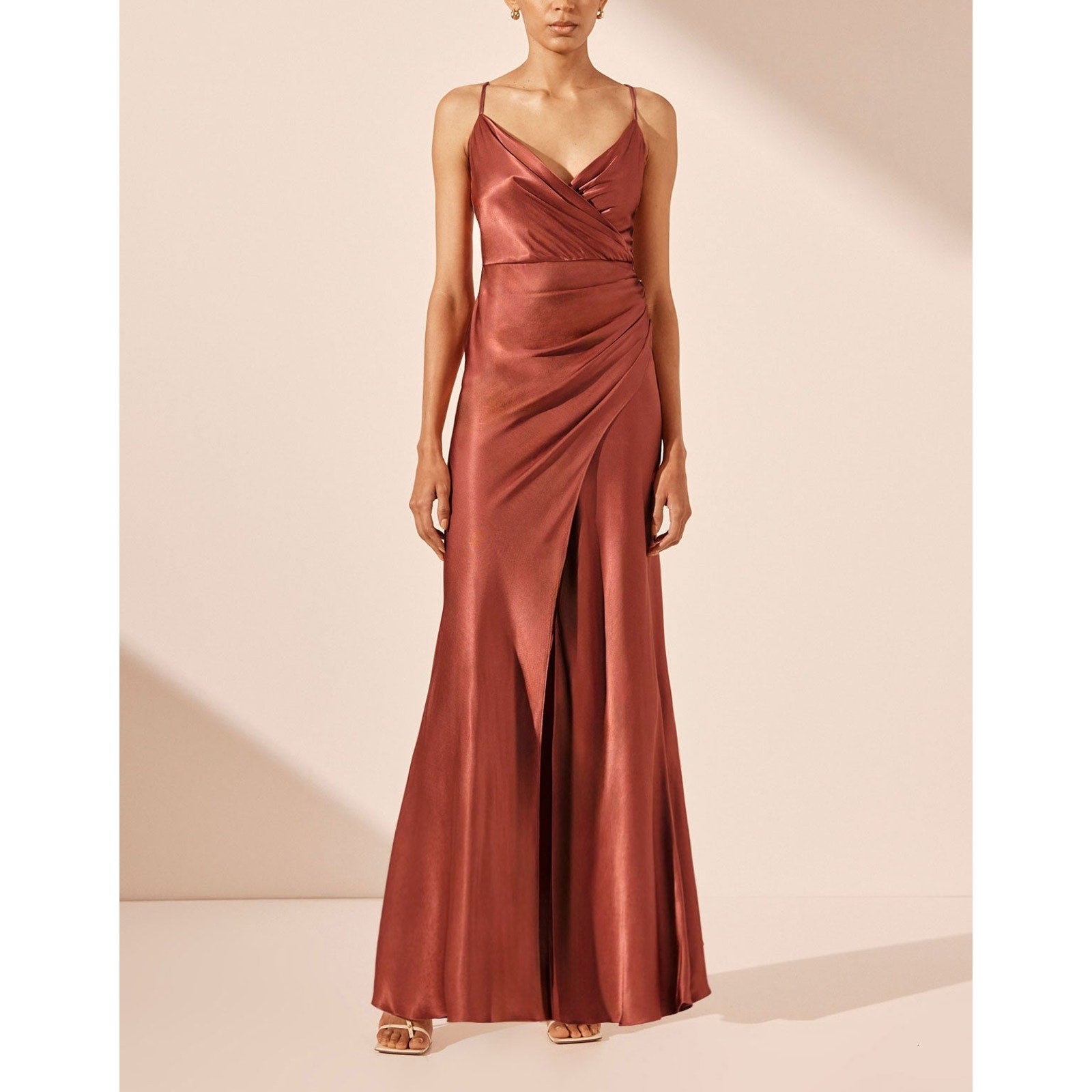 Shona Joy 'La Lune' Brown Cross Draped Maxi Dress Size 6