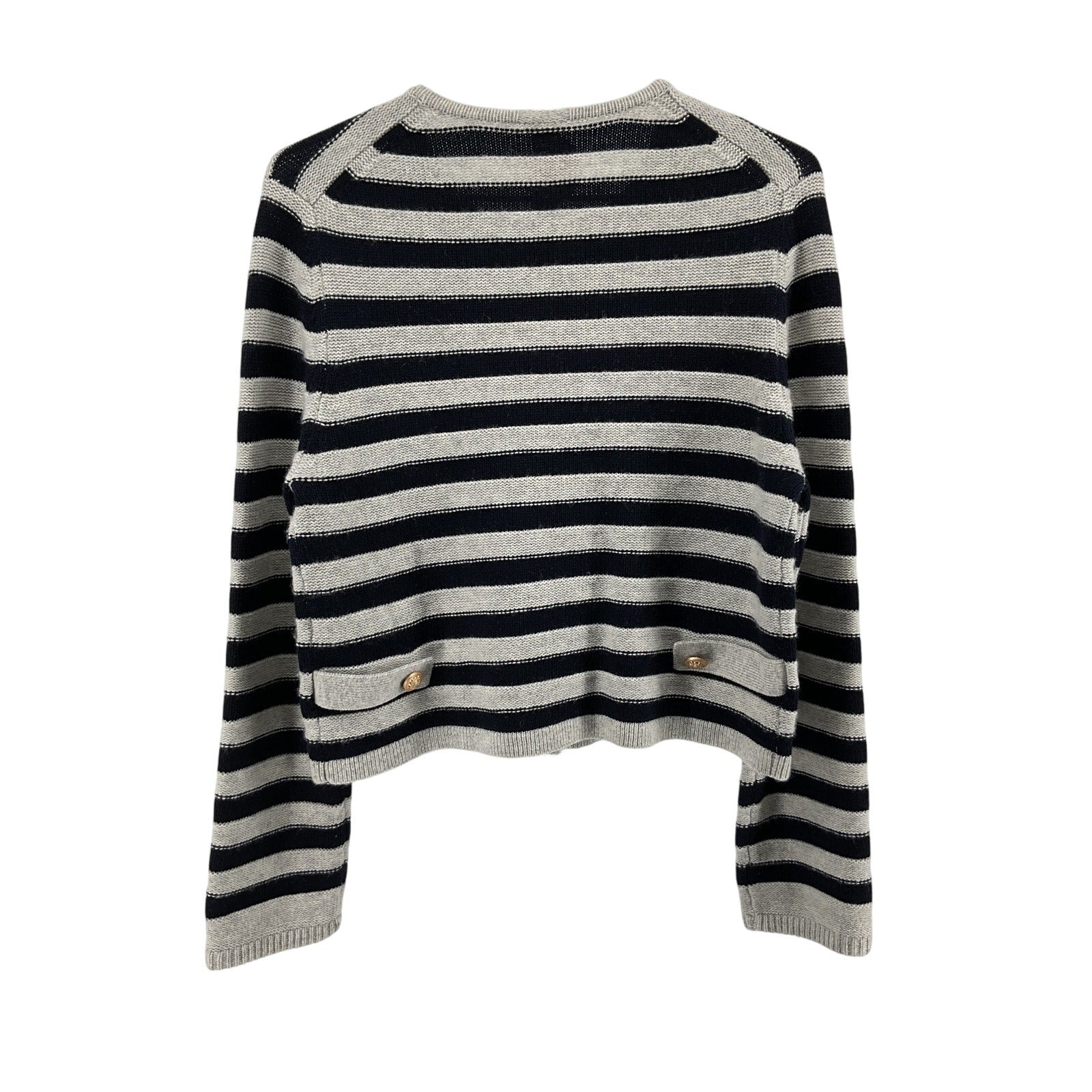 Jardin Des Orangers White Striped Wool And Cashmere Cardigan Size L