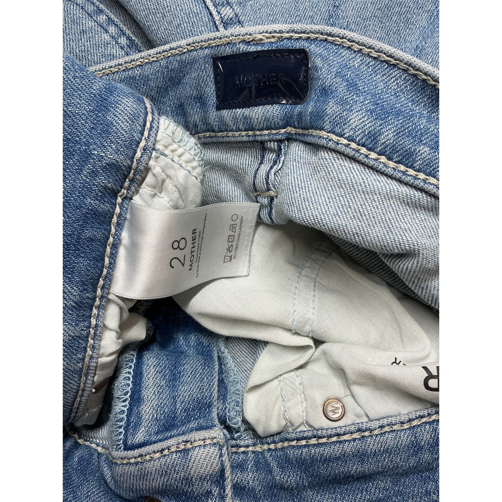 Mother Rider Blue Cotton High-Waisted Ankle-Crop Jeans Size 28