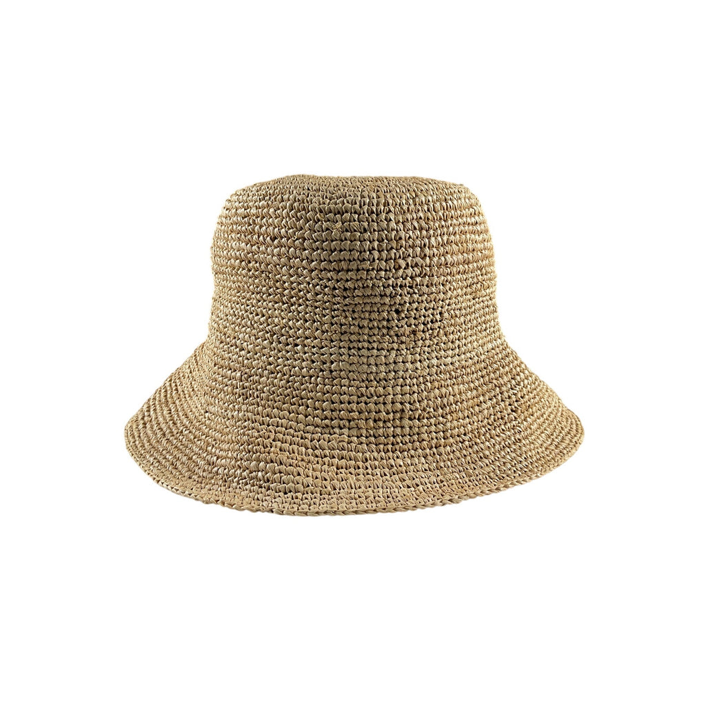 Celine 'Triomphe' Beige Raffia Bucket Hat Size L