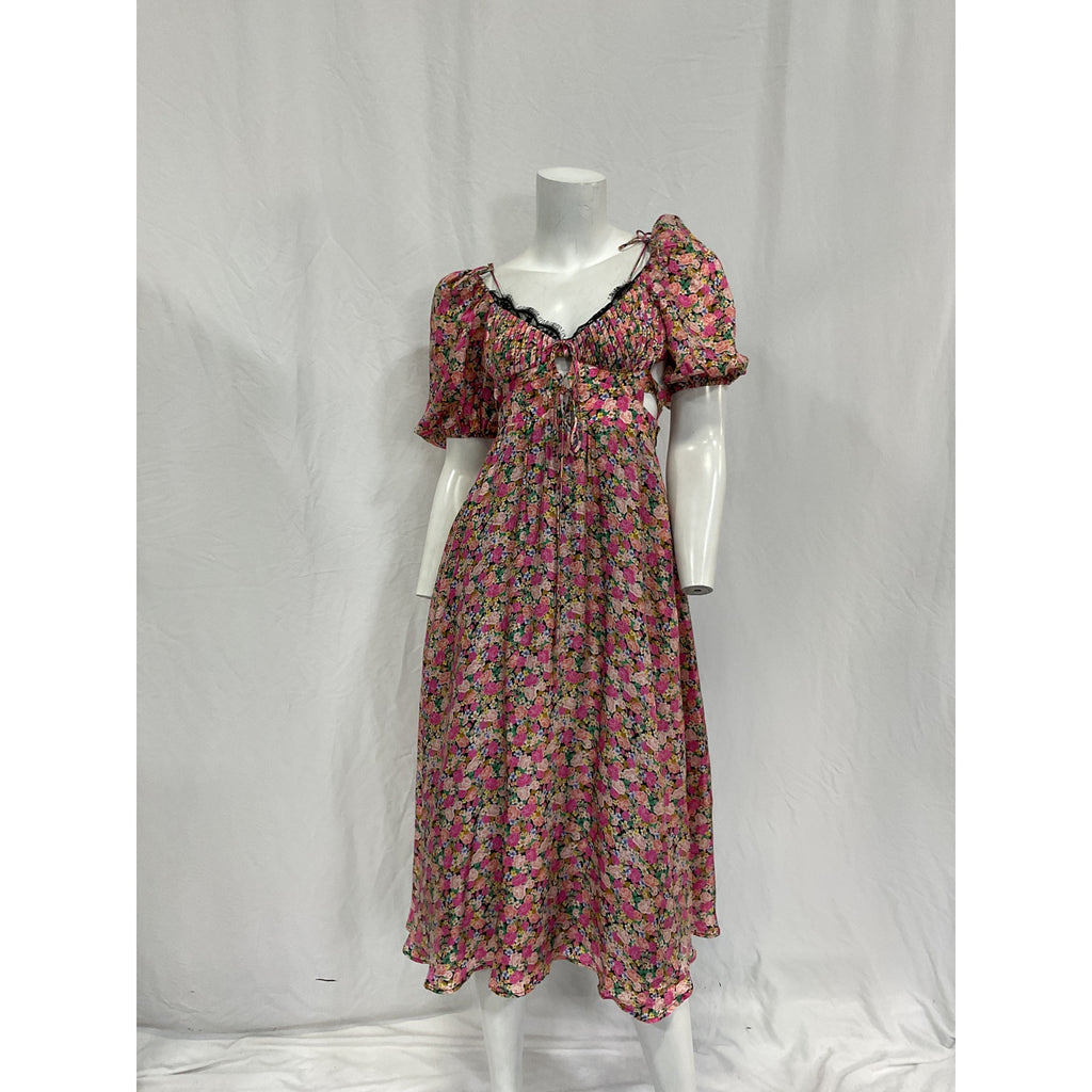 For Love & Lemons 'Isadora' Pink Viscose Midi Dress Size XS