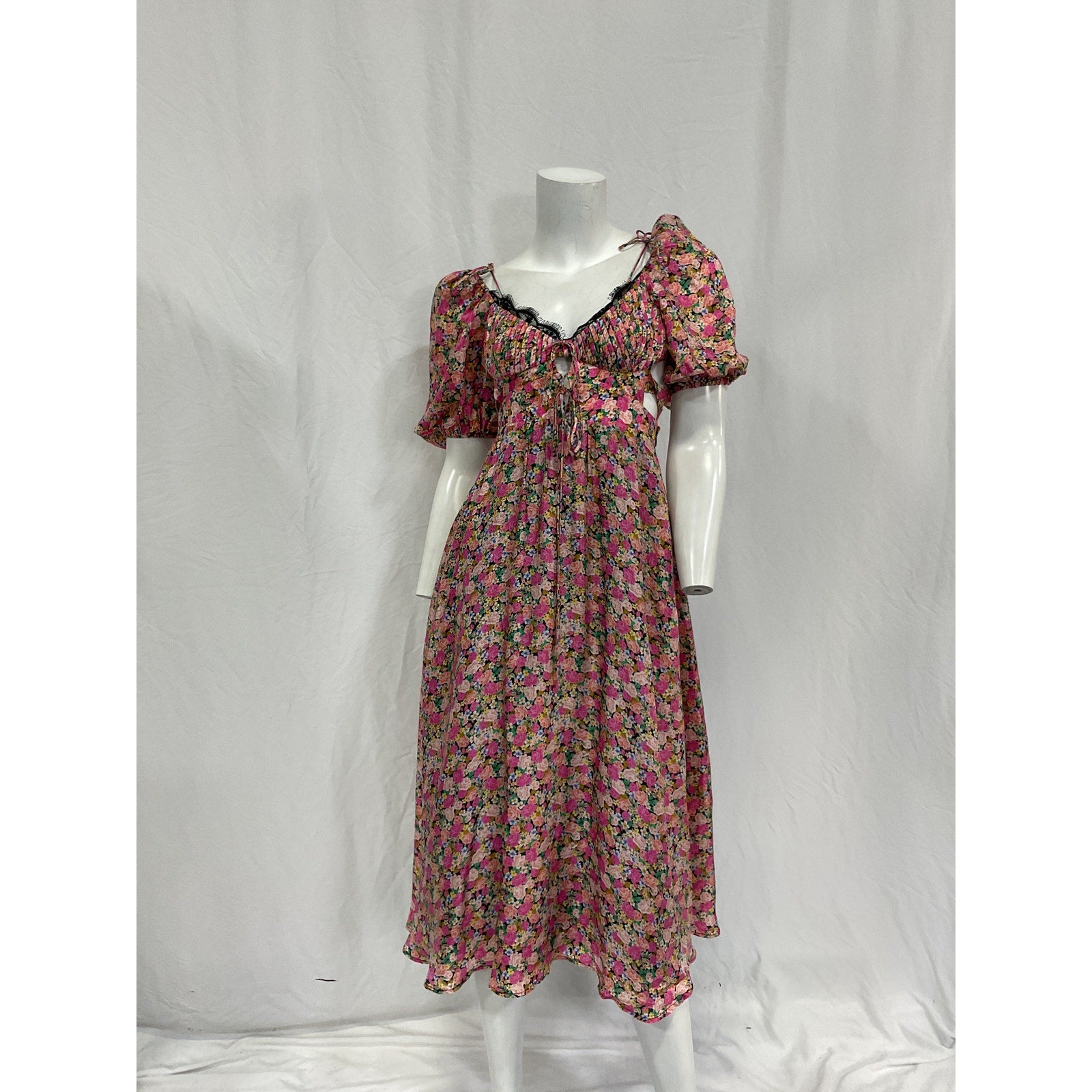 For Love & Lemons 'Isadora' Pink Viscose Midi Dress Size XS