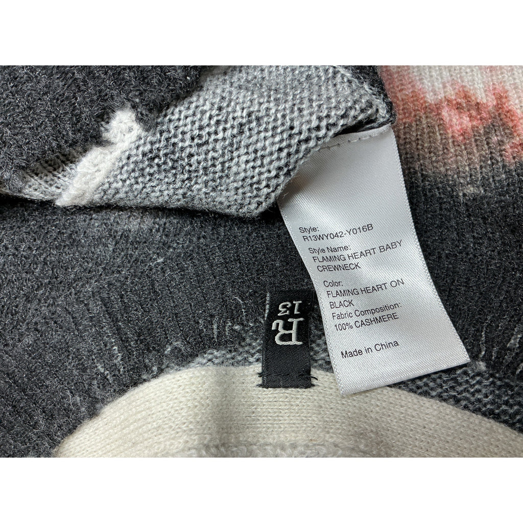 R13 'Flaming' Black Cashmere Heart Baby Crewneck Size S