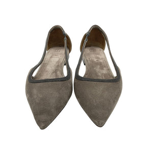 Brunello Cucinelli Bead-Embellished Dark Gray Point-Toe Flats Size IT 39 / US 9