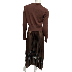 Allsaints Pleated Pale Cacao Nadia Foil Dress Size XS