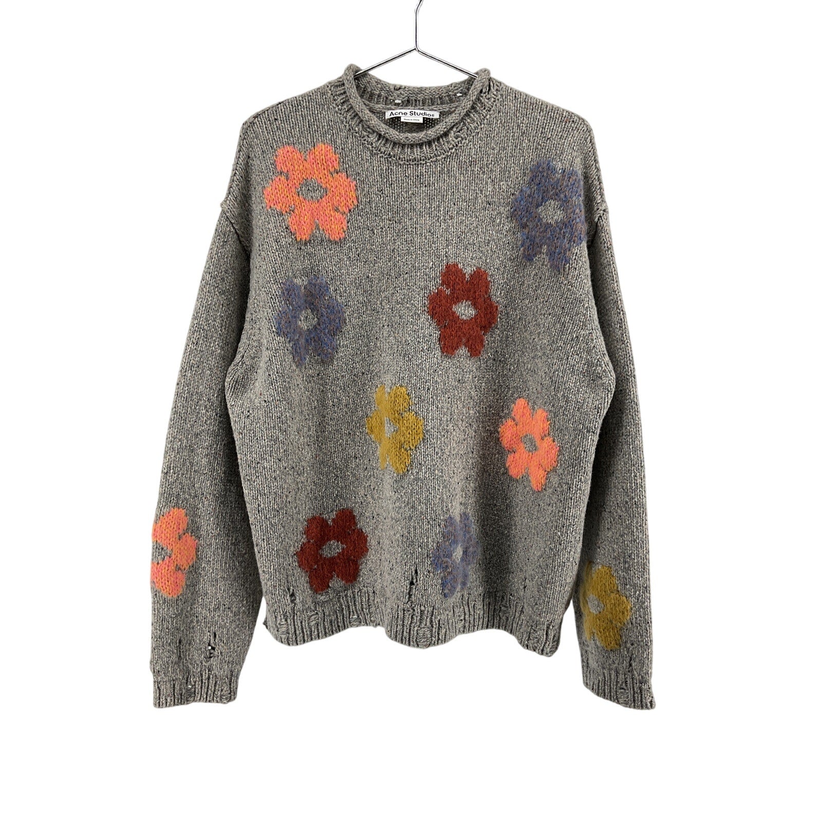 Acne Studios 'Kilcarra' Grey Wool Naive Flower Sweater Size M