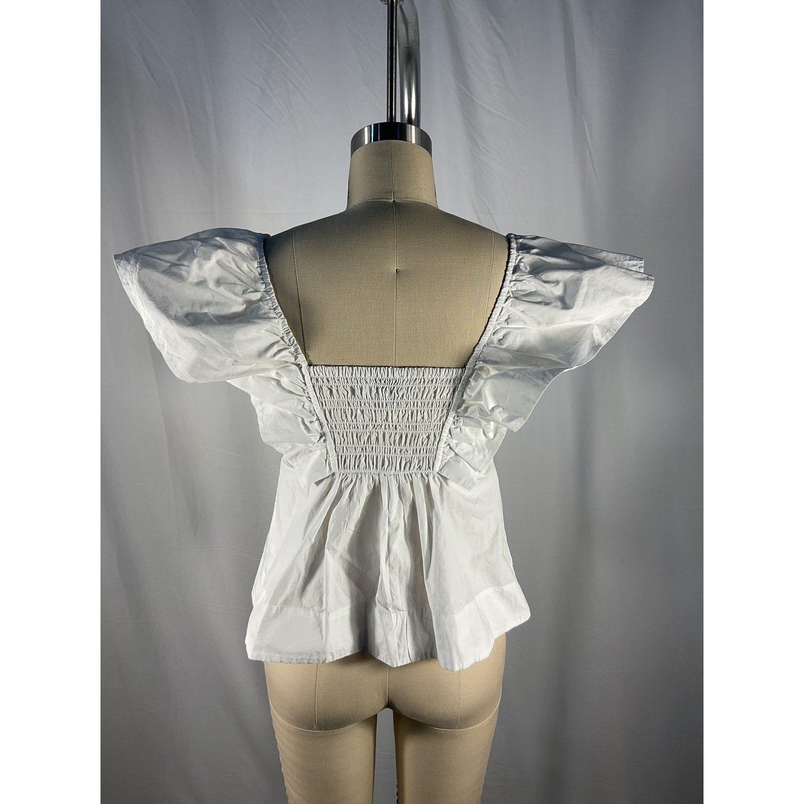 Ganni White Cotton Poplin Ruffle Blouse Size 36 - NWT
