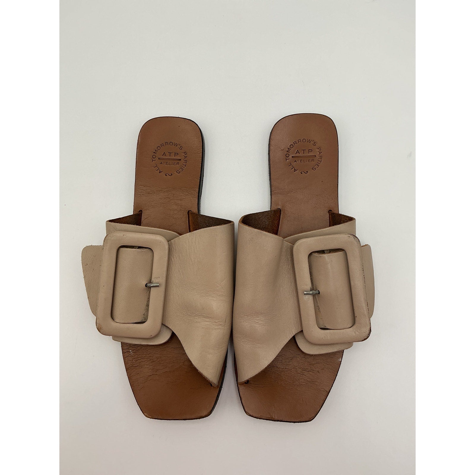 Atp 'Atelier' Beige Leather Ceci Slide Size 8