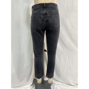 Agolde 'Riley' Black Cotton High Rise Straight Crop Denim Jean Size 25