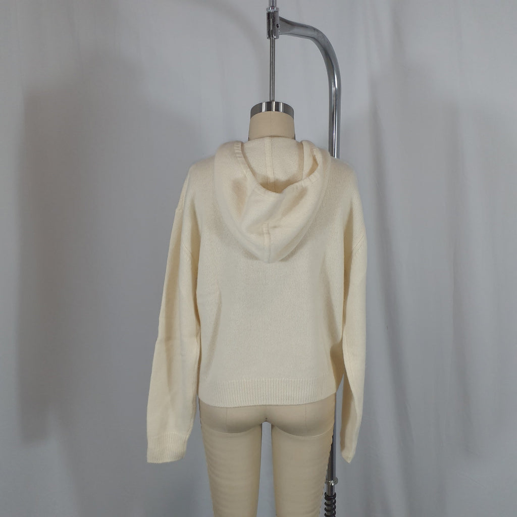 Sporty & Rich 'The Carlyle' White Crest Cashmere Hoodie - Cream/Forest Size S
