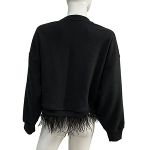 Cinq à Sept Feather Trimmed Black Albertine Sweatshirt Size S