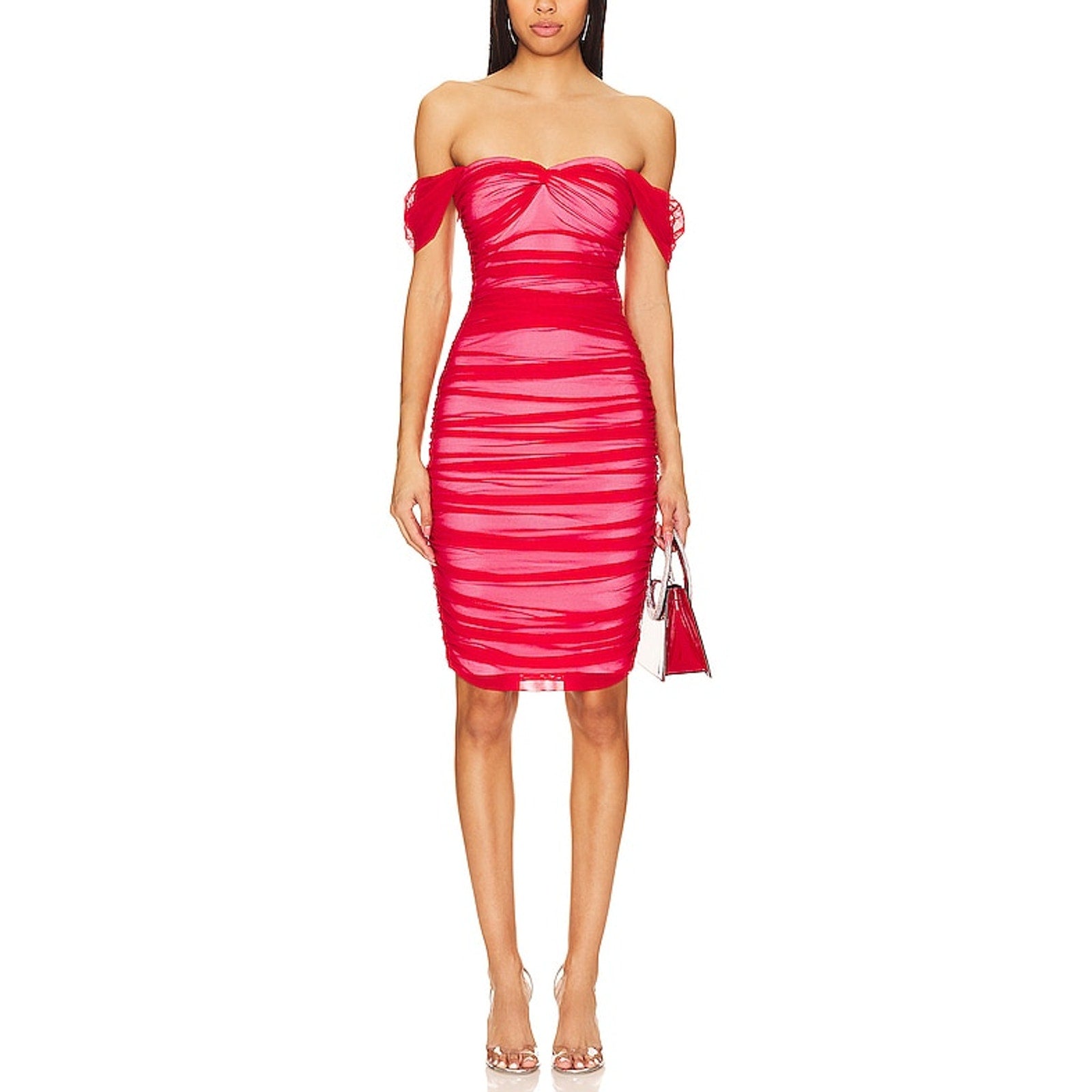 Norma Kamali 'Walter' Red Nylon Midi Dress With Winglet Sleeves Size S