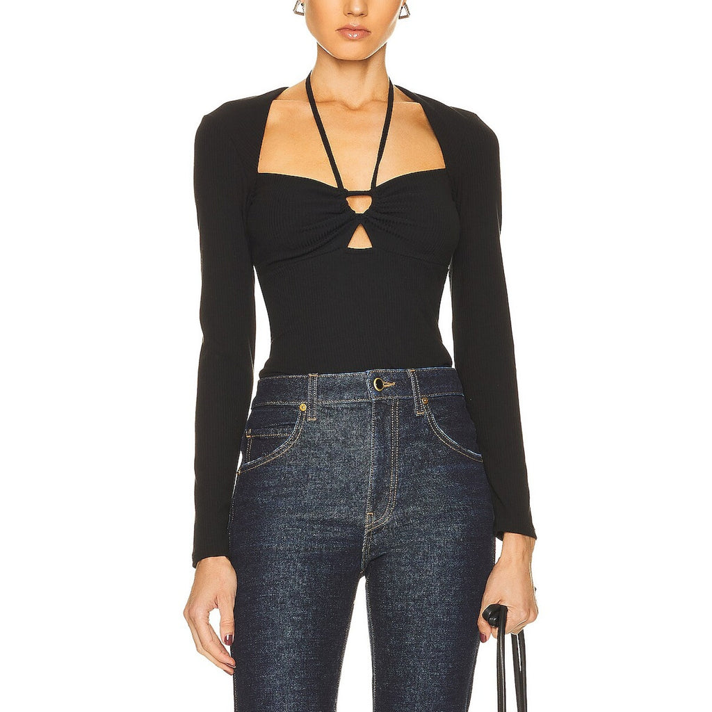 Jonathan Simkhai 'Merritt' Black Spandex Long Sleeve Top Size M - NWT