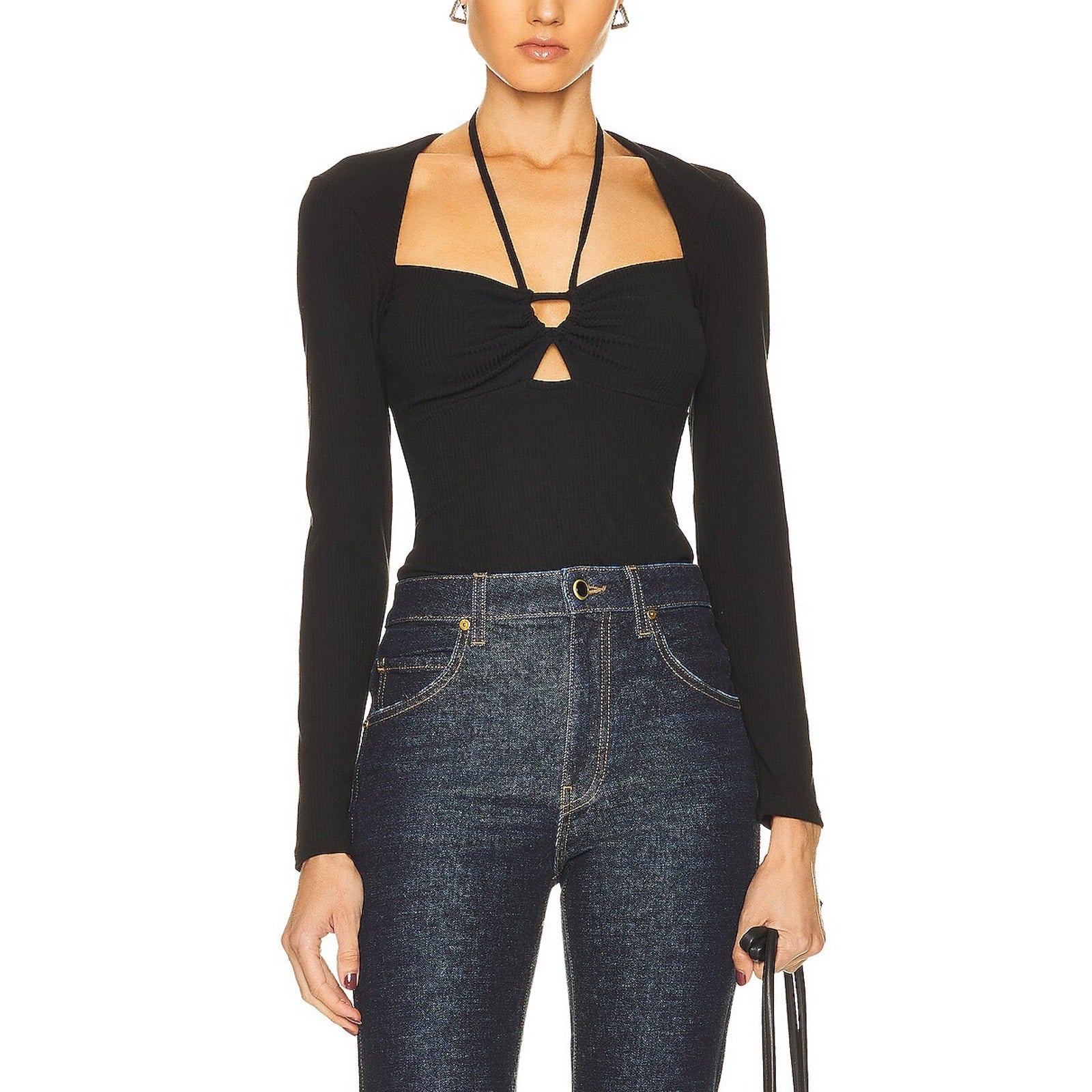 Jonathan Simkhai 'Merritt' Black Spandex Long Sleeve Top Size M - NWT