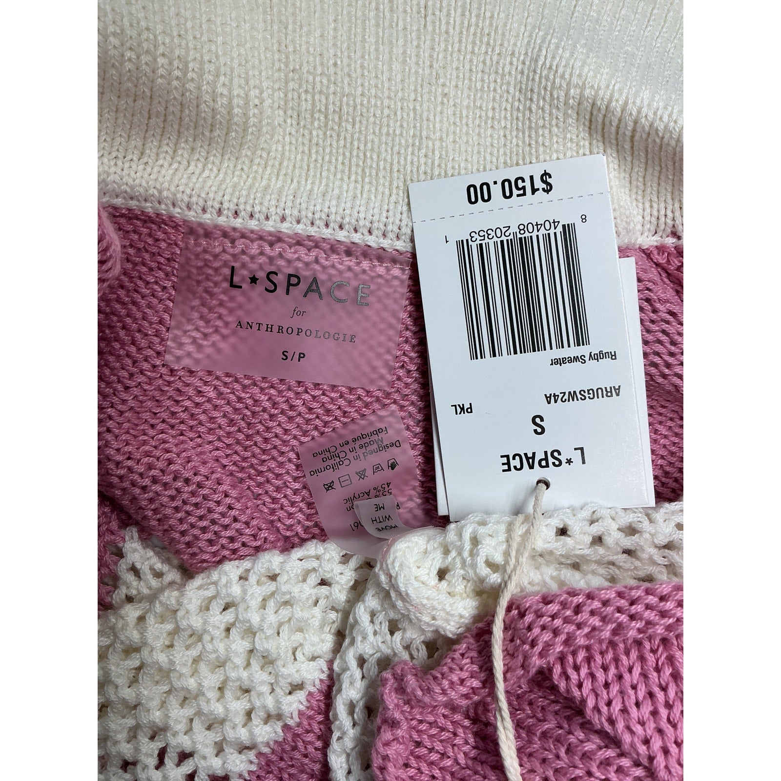 Lspace X Anthropologie Cropped Pink Cotton Rugby Sweater Size S - NWT